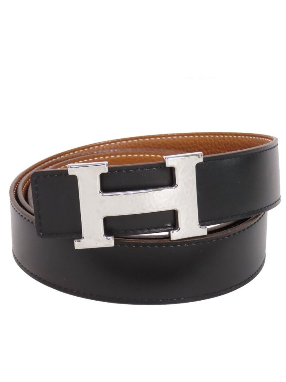 Hermes Constance Belt Black Gold Silver Box Calf Togo Reversible Martelee Buckle